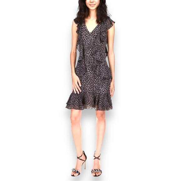 Michael Kors - Embellished Animal Print Ruffled Dress - Size Small - Picture 1 of 14